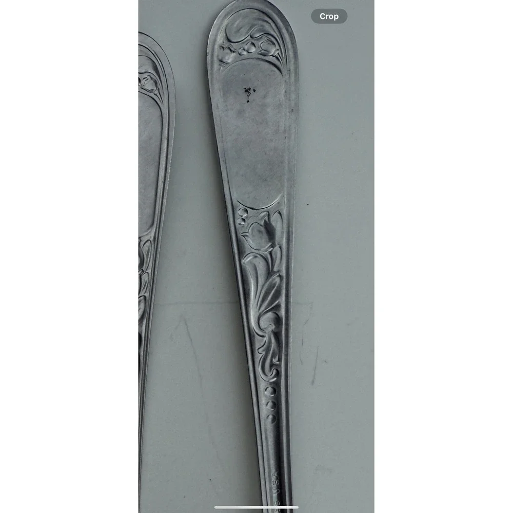 DS Diamond Silver Co Stainless Flatware Fork Spoon USA Lily Flower Bell Dot VTG